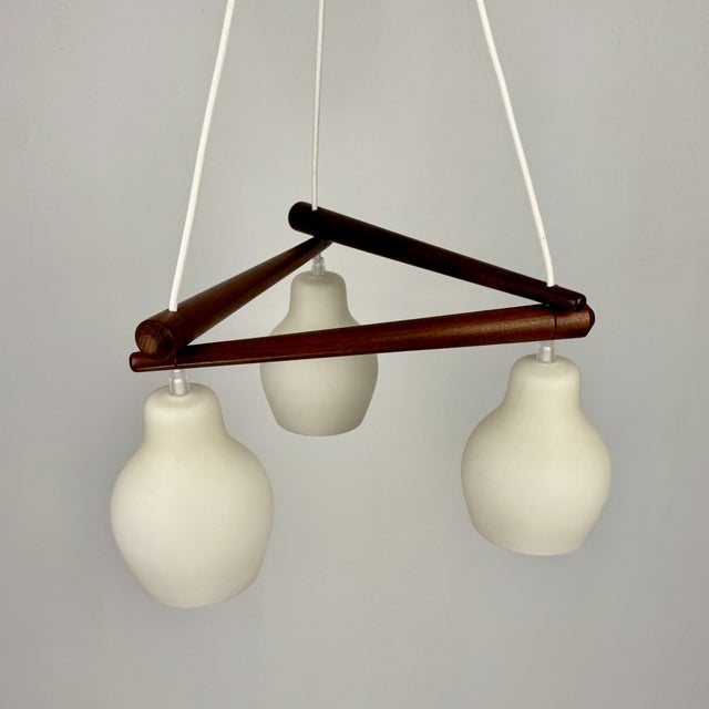 1960s Mid-Century Modern Scandinavian Triangular Teak & White Glass Pendant Light, 1960s For Sale - Image 5 of 10