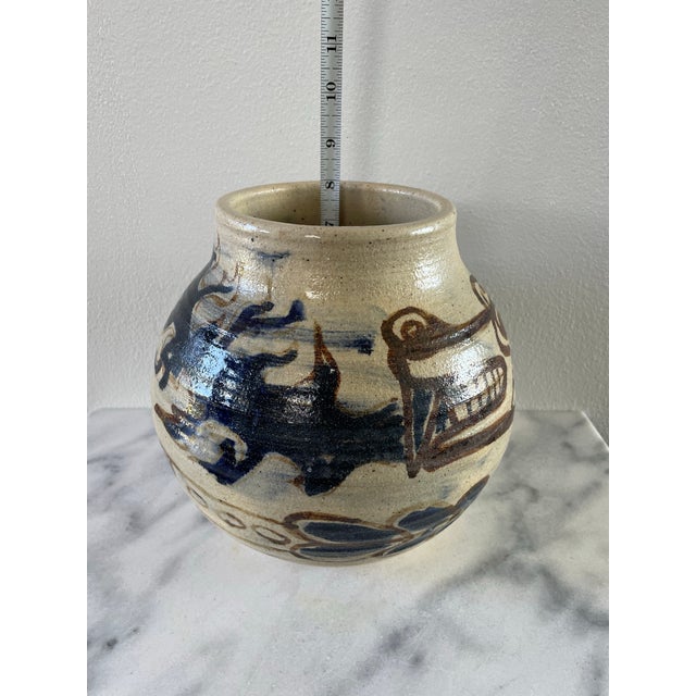 Ceramic Mid 20th Century Rustic Glazed Stoneware Pot With Dragon Motif For Sale - Image 7 of 10