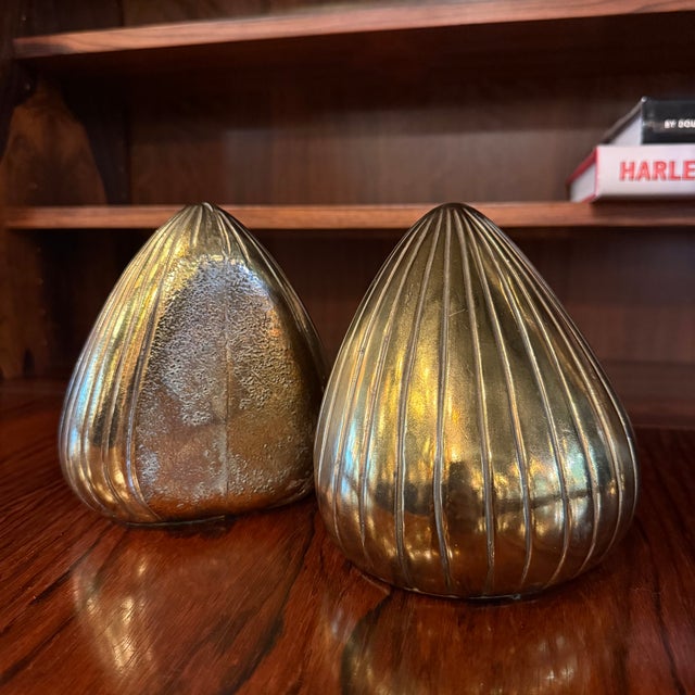 Metal 1960s Pair of Brass Teardrop Bookends by Ben Seibel for Jenfred Ware For Sale - Image 7 of 8