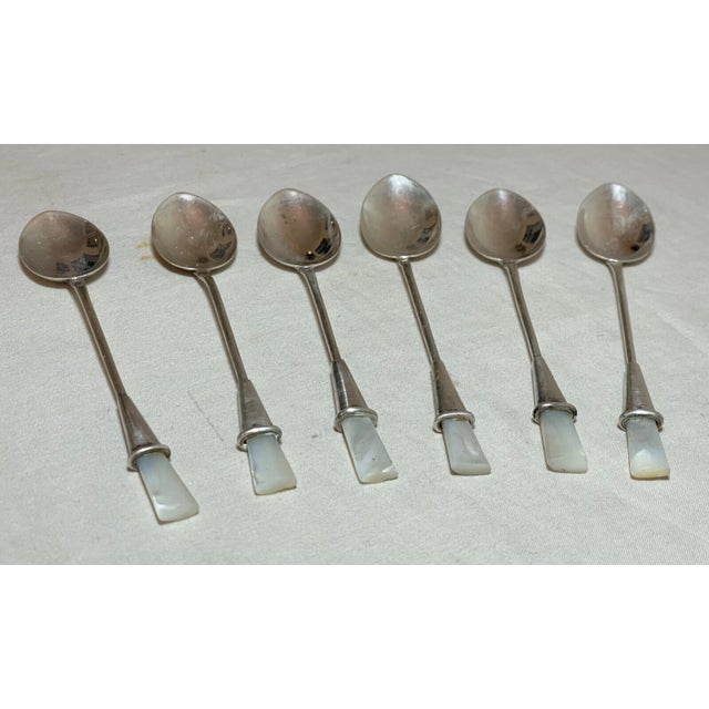 1990s 1990s Six Signed Cartier Sterling Silver Italian Mother of Pearl Demi-Tasse Spoons For Sale - Image 5 of 10