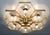 Italian midcentury flush mount with six clear Murano glass shades mounted on solid brass frame in lacquered polished brass...
