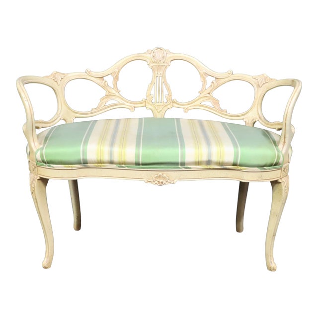 Louis XV Style Light Yellow Carved Bench For Sale