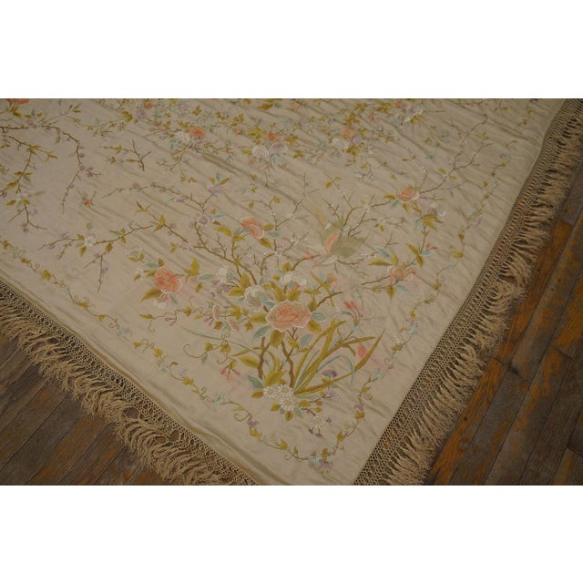 Elegant Ivory Ground With Stylized Floral Design Antique Chinese Silk Embroidery For Sale - Image 9 of 11