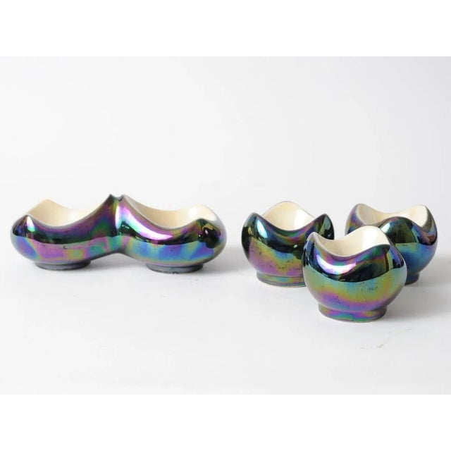 Mid-Century Iridescent Ceramic Egg Cups and Salt Cellar Set from Verceram, 1950s, Set of 4 For Sale - Image 4 of 6