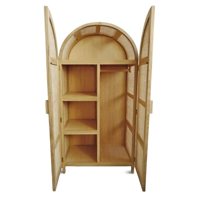 Vintage Natural Teak & Cane Armoire Storage Cabinet For Sale - Image 4 of 9