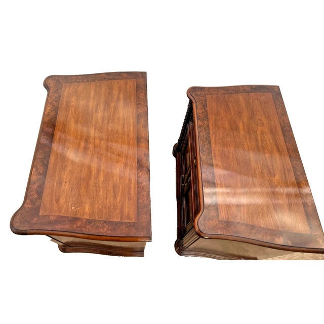 Brown 1980s Drexel Heritage Laureate Nightstands End Tables Double Door Cabinet, Drawer Pair For Sale - Image 8 of 13