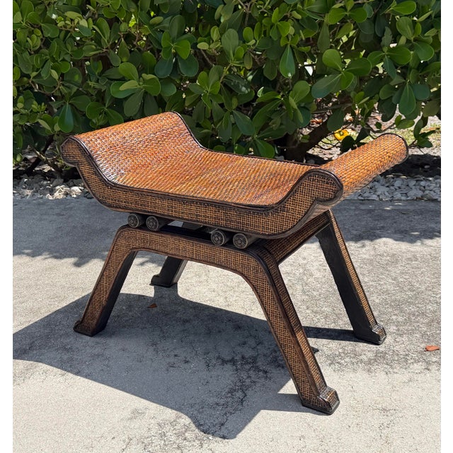 Tommy Bahama Vintage Woven Rattan Scroll-Arm Footstool / Side Table For Sale - Image 4 of 11