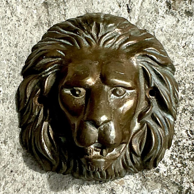 Hollywood Regency Vintage Boho Brass Lion Head For Sale - Image 3 of 6