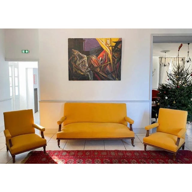 Goldenrod Colonial Indo-English Living Room Set, 1900, Set of 3 For Sale - Image 8 of 8