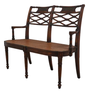 Theodore Alexander Regency Mahogany Brass Inlaid Cane Seat Bench