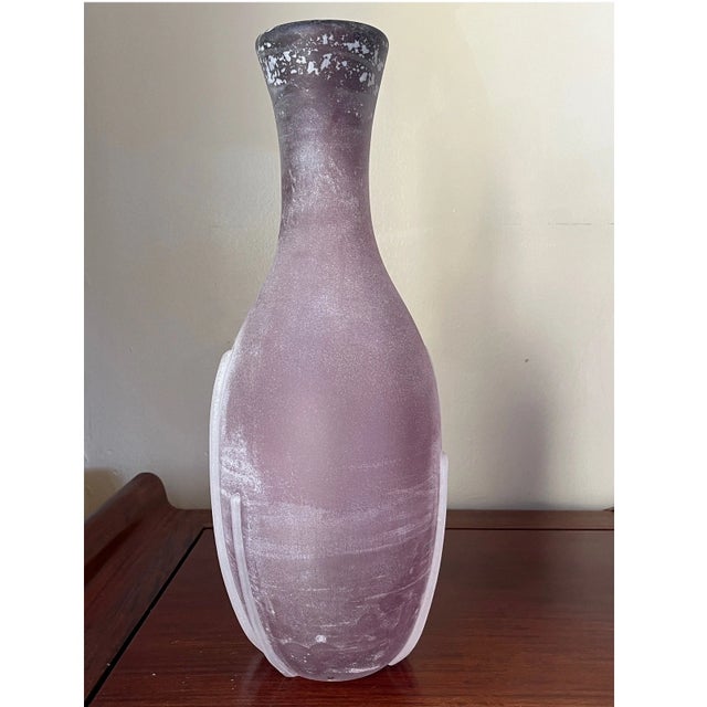 Seguso Large 14" Signed Livio Seguso Murano Amethyst Scavo Art Glass Vase 1988 For Sale - Image 4 of 6