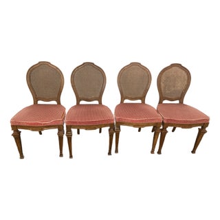 4 Vintage French Louis XVI Style Cane Back Chairs For Sale