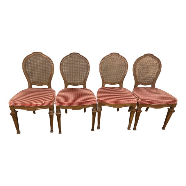 4 Vintage French Louis XVI Style Cane Back Chairs For Sale