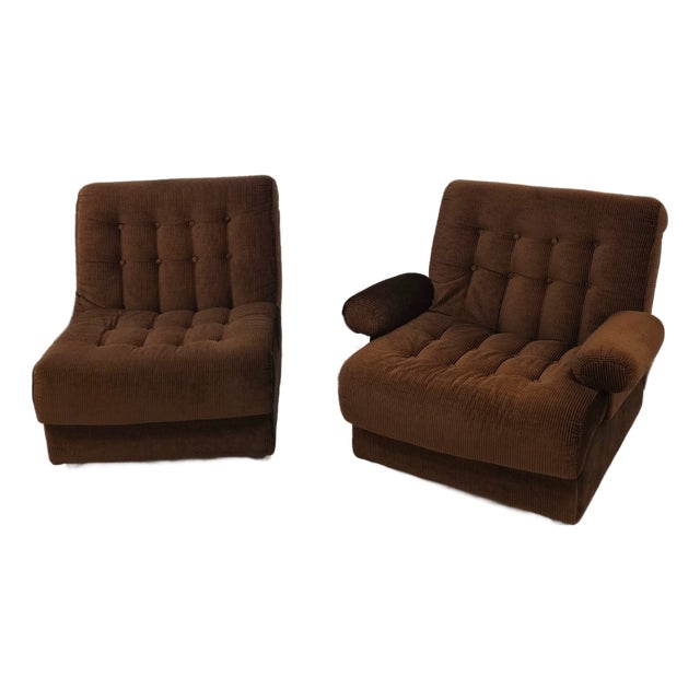 Vintage Modular Chairs in Corduroy Brown, 1970s, Set of 2 For Sale
