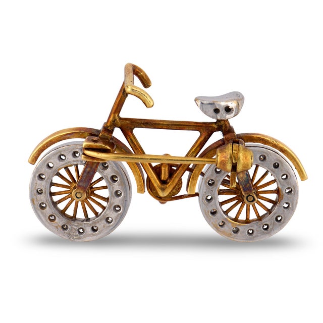 1960s Mid-Century Diamond 14k Yellow Gold Bicycle Brooch For Sale In Los Angeles - Image 6 of 6