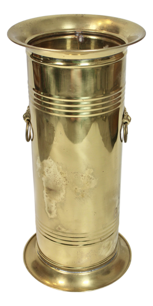 1960s English Brass Umbrella Stand With Lion’s Head Handles