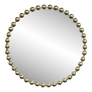 Round Metal Mirror With Gilt Beaded Ball Frame For Sale
