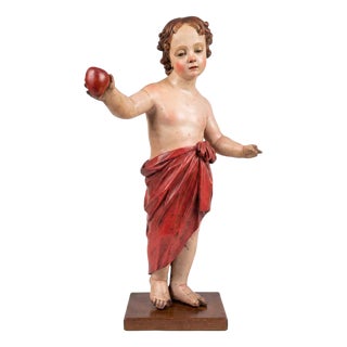 Italian Artist, Baby Jesus with Heart, 17th Century, Polychrome Lacquered Wood For Sale
