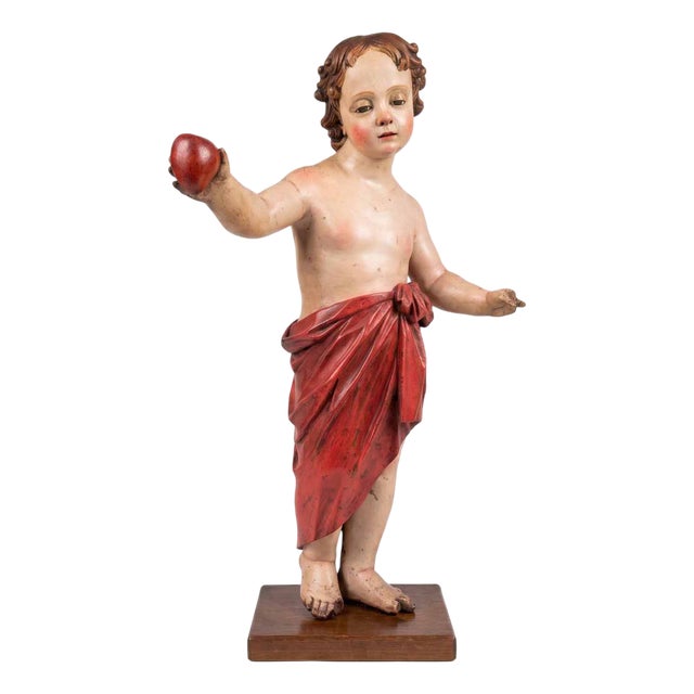 Italian Artist, Baby Jesus with Heart, 17th Century, Polychrome Lacquered Wood For Sale