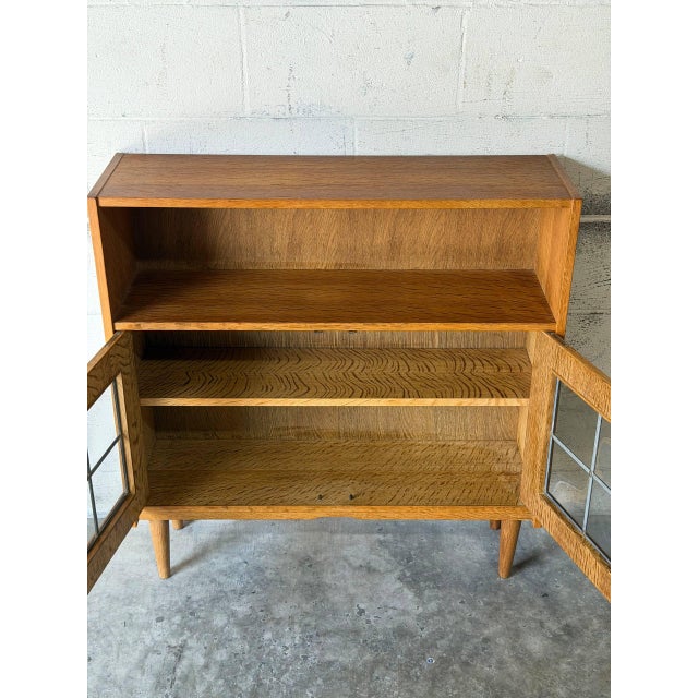 Oak Glass Cabinet With Leaded Doors Danish Mid-Century Modern 1960s For Sale - Image 10 of 11