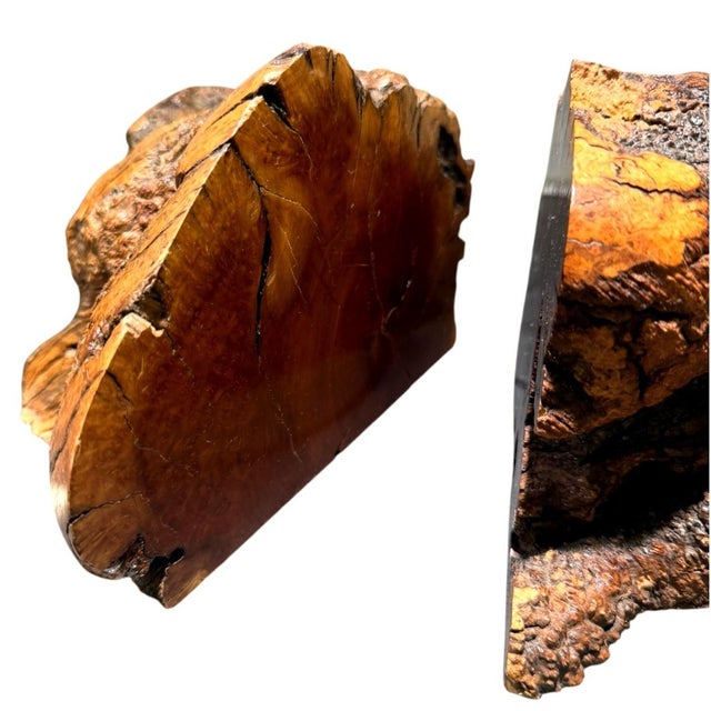 Vintage Burl Wood Bookends Pair Live Edge Organic Modern Rustic MCM Heavy For Sale - Image 4 of 10