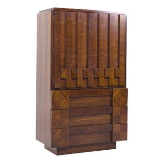 Lane Brutalist Mid Century Walnut Highboy Armoire Dresser For Sale
