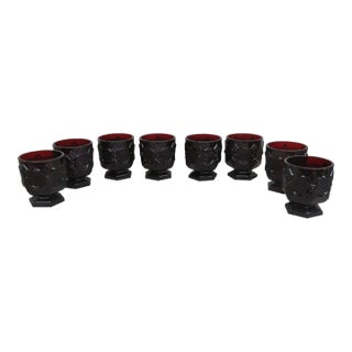 Avon Cape Cod Ruby Red Glass Set of 8 Footed Tumblers Dessert Cups 4207b For Sale