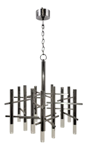 Mid 20th Century Italian Rectilinear Chrome Chandelier by Gaetano Sciolari