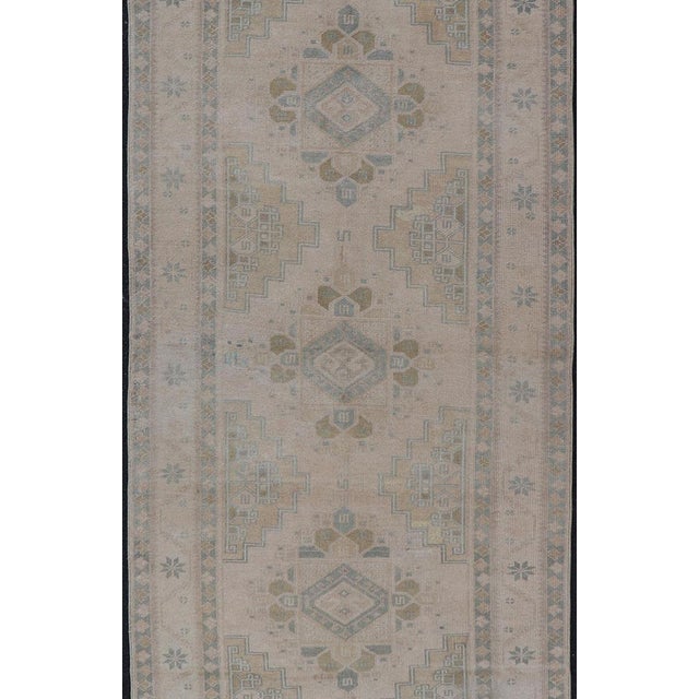 Vintage Turkish Oushak Runner in Neutral Tones, Taupe, Gray Green, Yellow 3'2 X 10'8 For Sale - Image 9 of 12