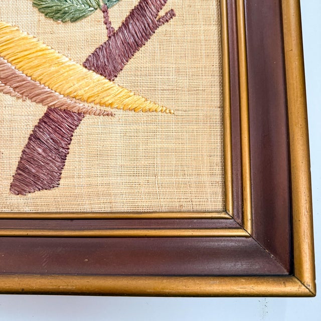 Vintage Embroidered Bird Textile Wall Panel in Wood Frame For Sale - Image 4 of 12