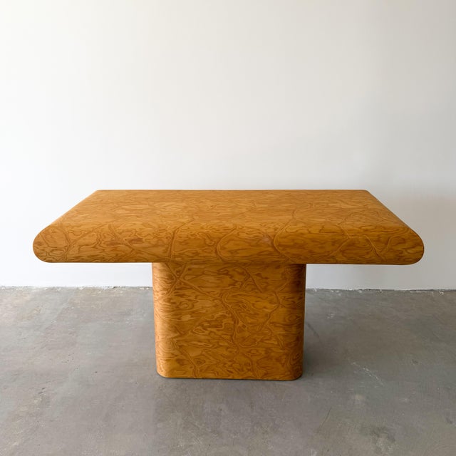 Postmodern Vintage Postmodern Pedestal Burlwood Console 1980s For Sale - Image 3 of 12