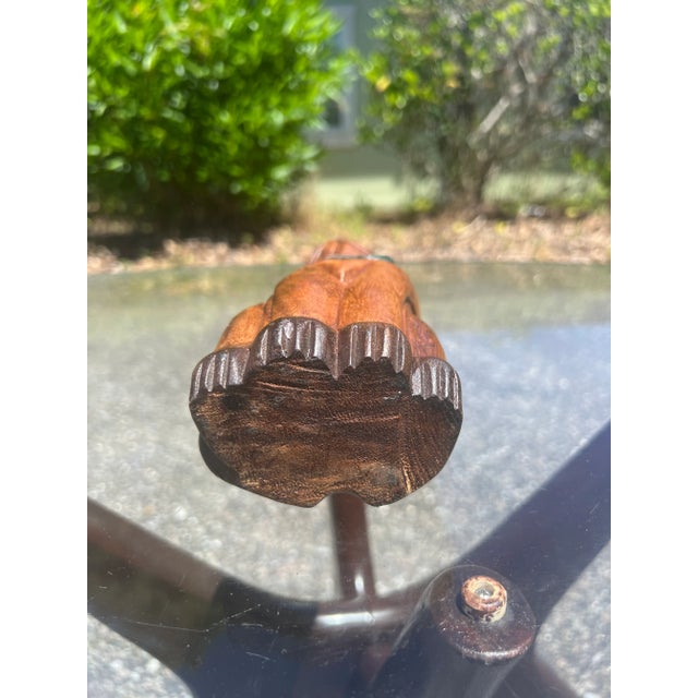 Brown Vintage Hand-Carved and Painted Wooden Folk Art Cat Figure For Sale - Image 8 of 10