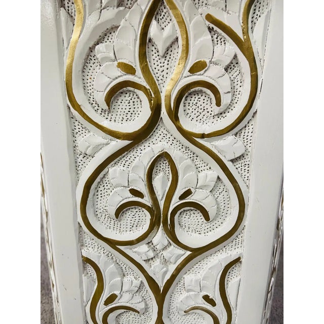White Hollywood Regency Moroccan Stye Side or End Table White With Gold Design, a Pair For Sale - Image 8 of 10