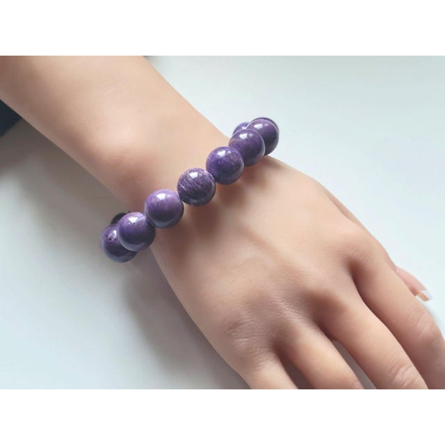 Charoite Beaded Stretch Bracelet by Noblesse Oblige Studio, 9" For Sale - Image 4 of 10
