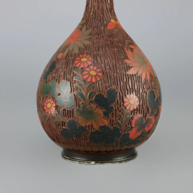 Antique Chinese Floral Cloisonné Enameled Bud Vase For Sale - Image 9 of 11