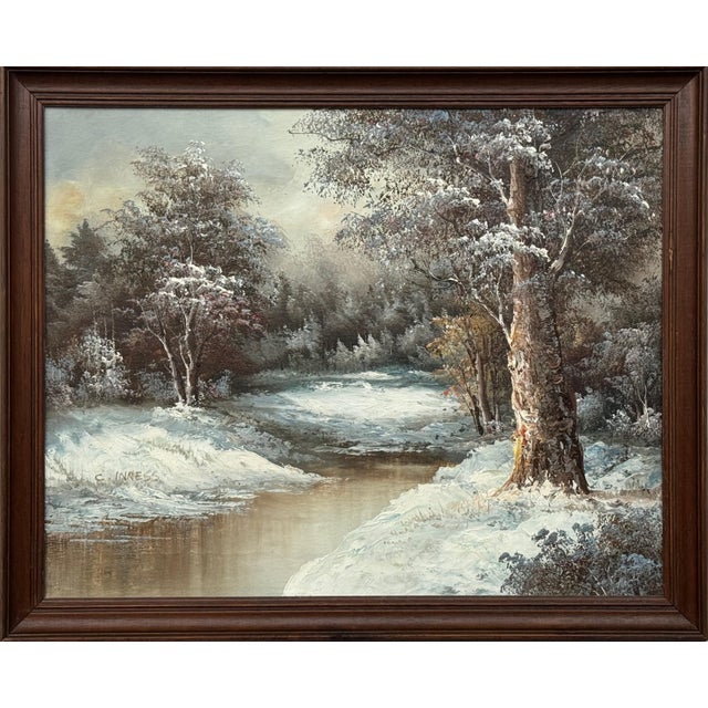 Winter Forest Landscape - Antique Oil Painting by 19th Century American Artist 1920 Circa For Sale