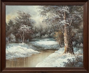 Winter Forest Landscape - Antique Oil Painting by 19th Century American Artist 1920 Circa