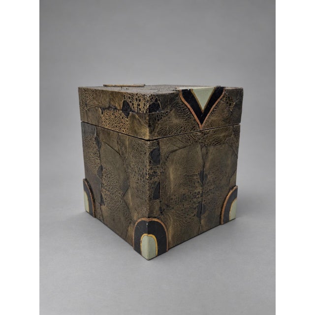 Karl Springer Unusual R&y Augousti Python & Mixed Stone Covered Box, Karl Springer Style For Sale - Image 4 of 11