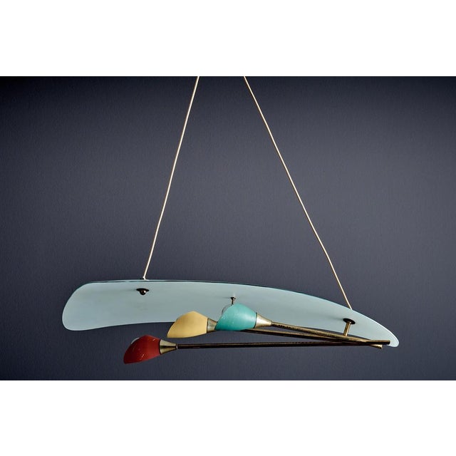 Sculptural Pendant Light with Sweeping Frosted Glass Shade, Italy, 1950s For Sale - Image 4 of 14