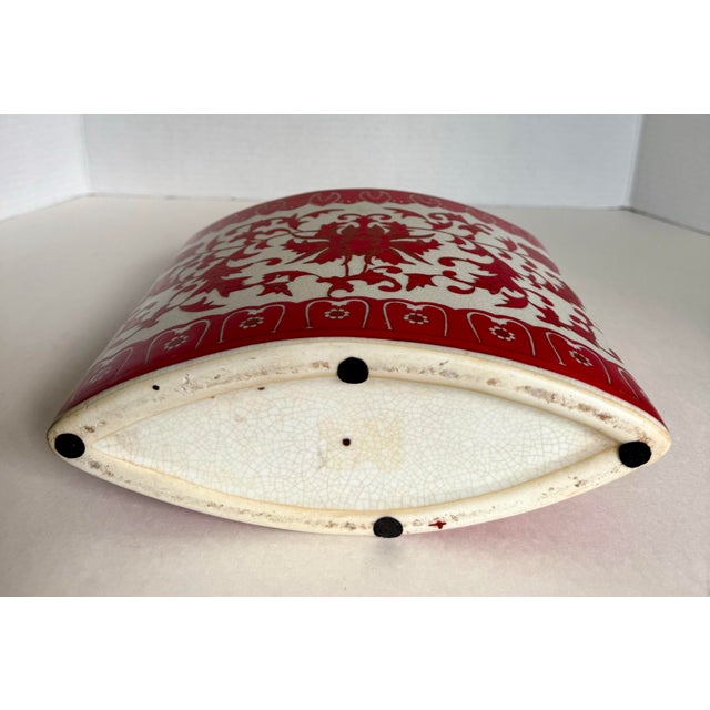 Vintage Asian Porcelain Crackle Glaze Red & White Ikebana Style Vase Planter For Sale - Image 9 of 10
