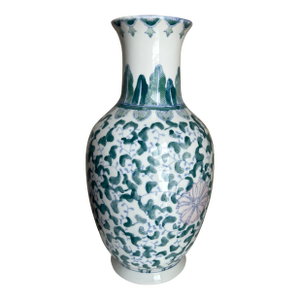 Vintage Mid 20th Century Chinese Chinoiserie Style Hand-Painted 16" Floral Vase
