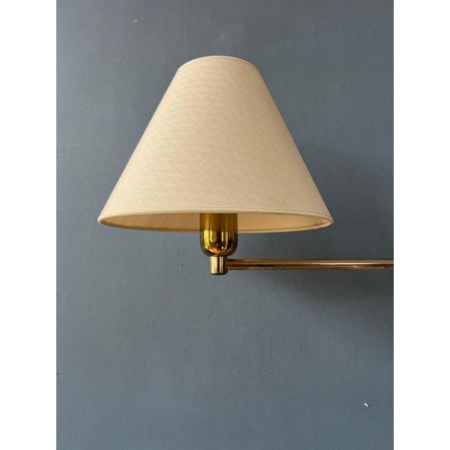 Plastic Golden Hollywood Regency Swing Arm Wall Lamp with Beige Shade For Sale - Image 7 of 11