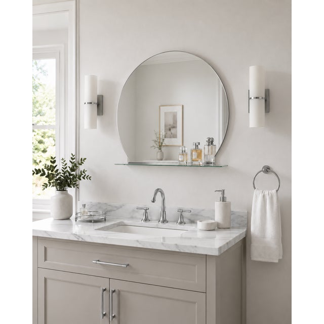 Marion Round Mirror with Shelf For Sale In Chicago - Image 6 of 8