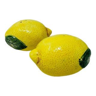 Vintage Fitz and Floyd Lemon Salt and Pepper Shakers, Ceramic Fruit Decor For Sale