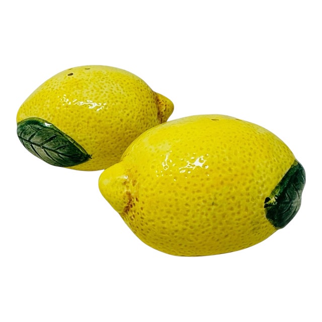 Vintage Fitz and Floyd Lemon Salt and Pepper Shakers, Ceramic Fruit Decor For Sale