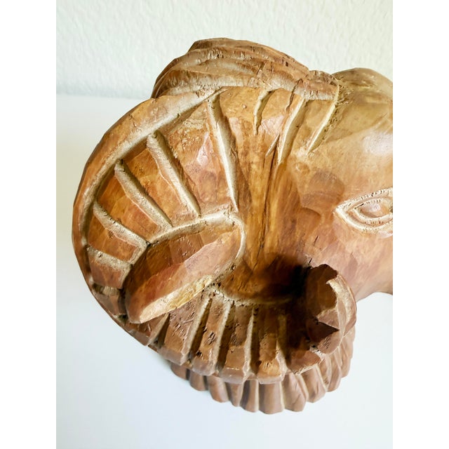 Carved Wood Rams Head Bookends by Sarreid Spain 1970s - A Pair For Sale - Image 10 of 13
