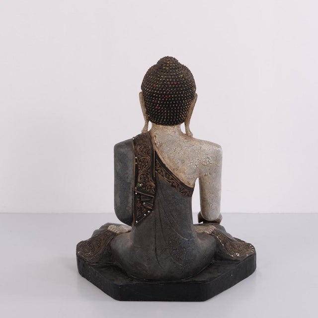 1920s Buddha Figure in Carved Wood, Thailand, 1920 For Sale - Image 5 of 10
