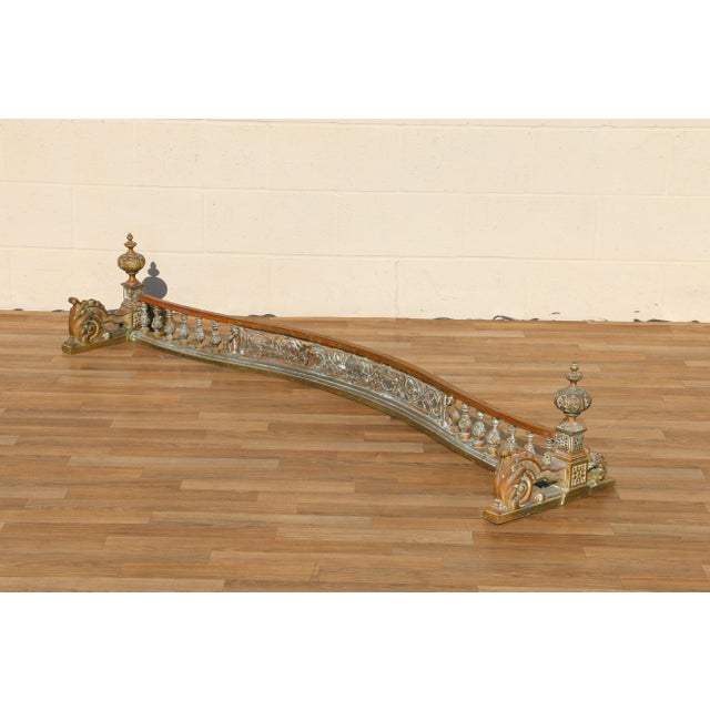 Antique 19th Century French Bronze Fireplace Fender | Ornate Victorian Hearth Guard With Scrollwork & Balustrade For Sale - Image 10 of 18