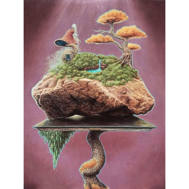 Brown Version 3 by 3rd Version (Ben Patterson) | Oil on Cradled Wood Panel Surreal landscape with a creature and mushroom. For Sale - Image 8 of 10