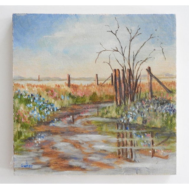 Rustic 1985 Small Bluebonnet Landscape Painting For Sale - Image 3 of 3
